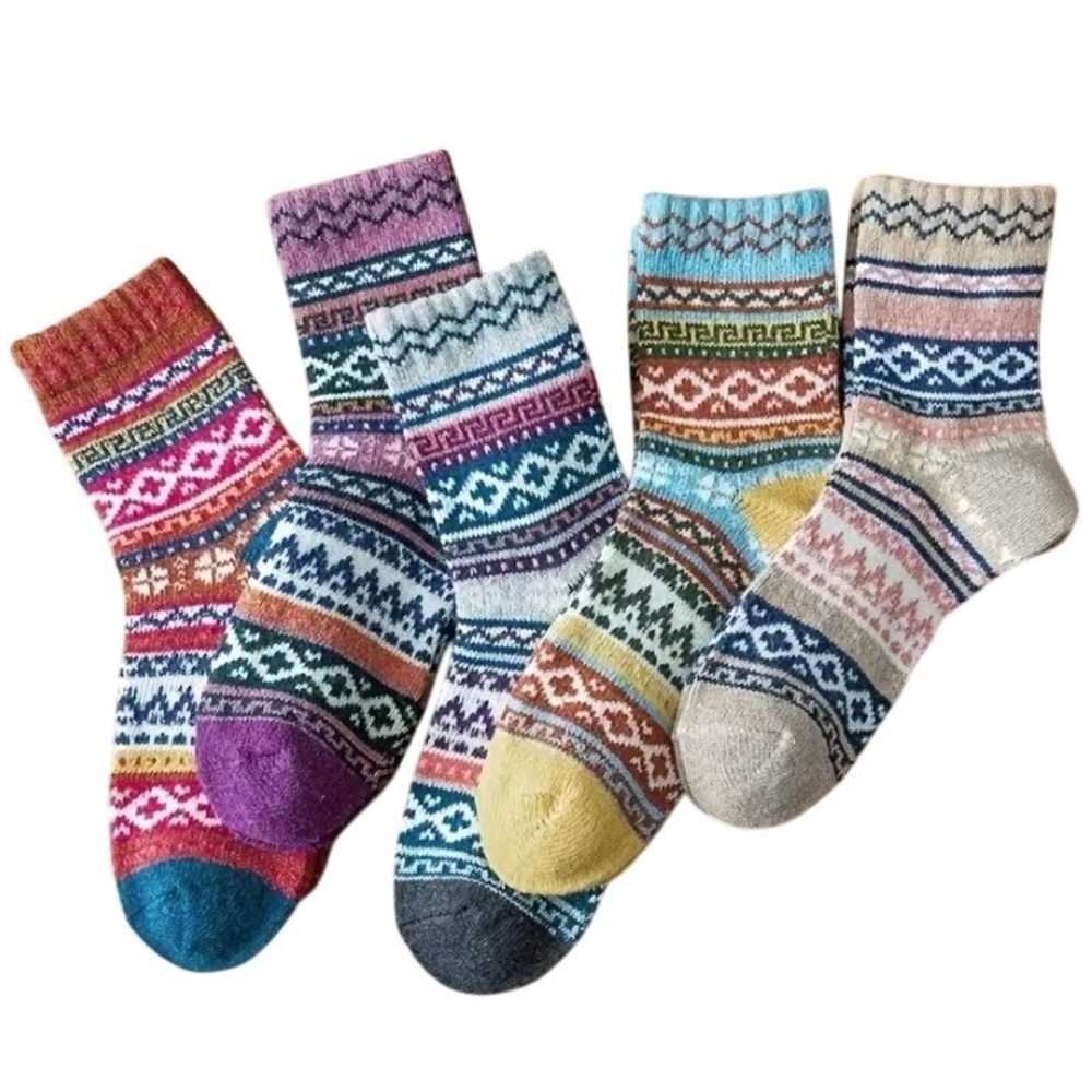 Comfortable Retro Tribal Pattern‎ Mid-Calf Crew Socks One Size Autumn 5 PACK